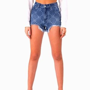 Distressed jean shorts